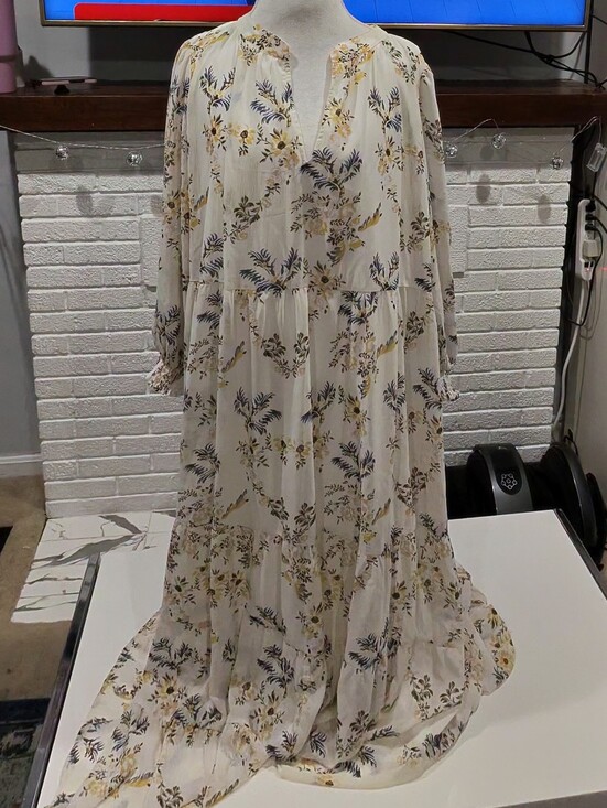 ARULA Dresses & Skirts - ARULA Cream Floral Tiered Maxi Dress with Yellow & Blue Print